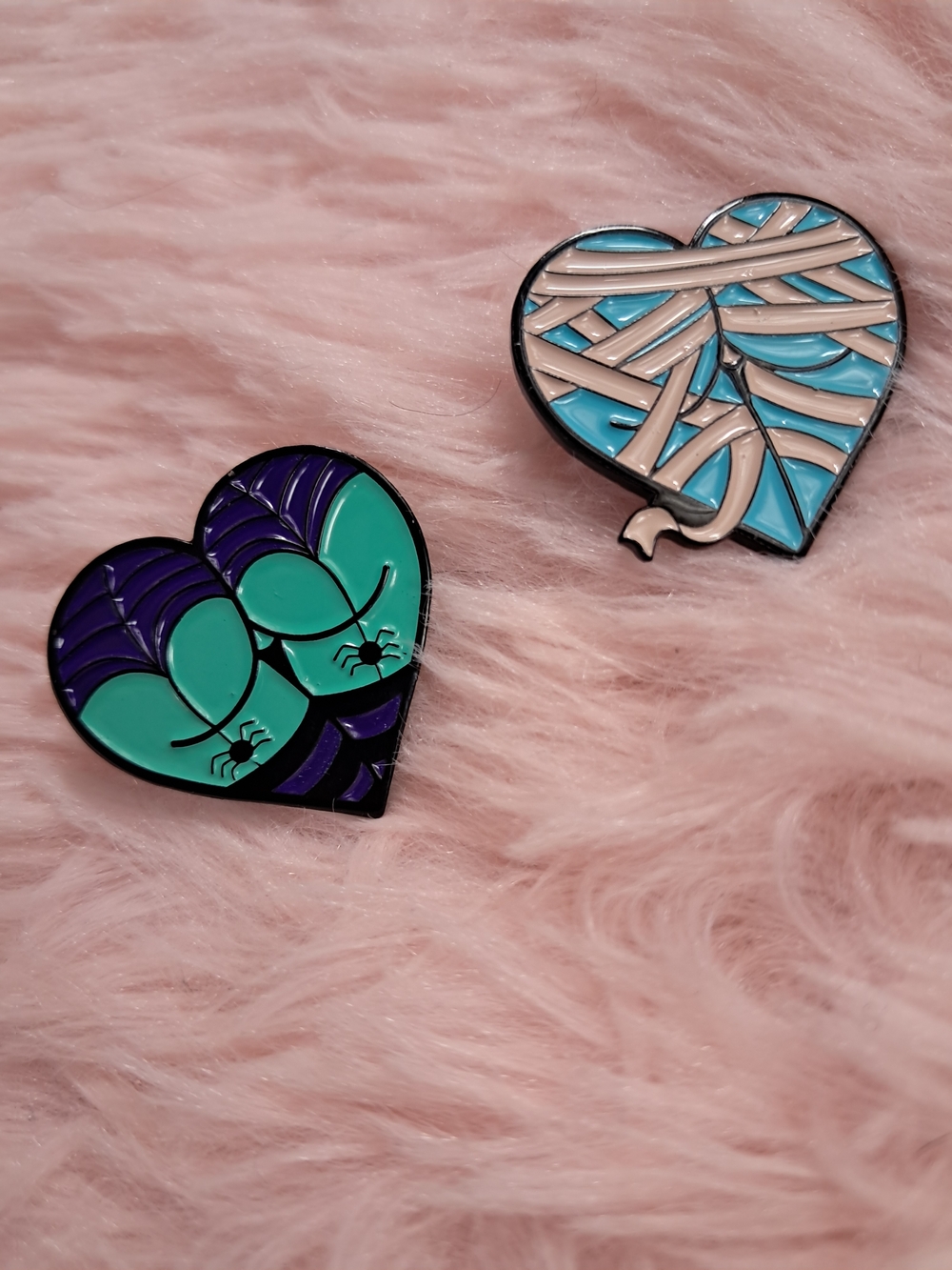 Heart Enamel Pin Set - Spider Woman Buns And Mummy Buns!